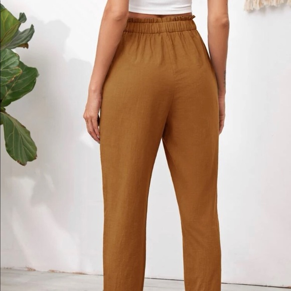 Waist Knot Seam Front Orange Dress Pants - Picture 3 of 7